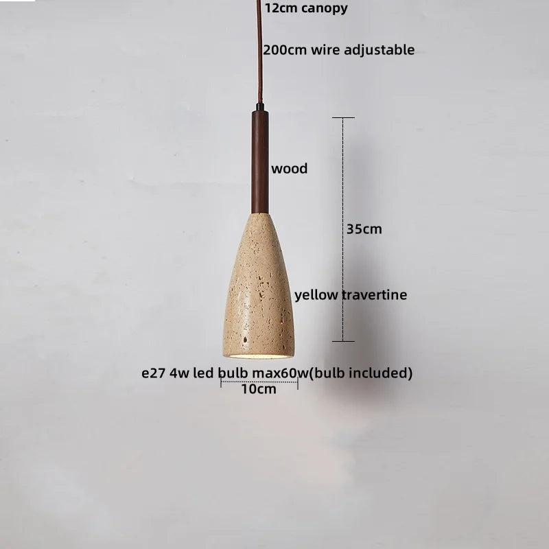 Helnys Yellow Travertine LED Pendant Lights Nordic Modern Wood Hang Lamp