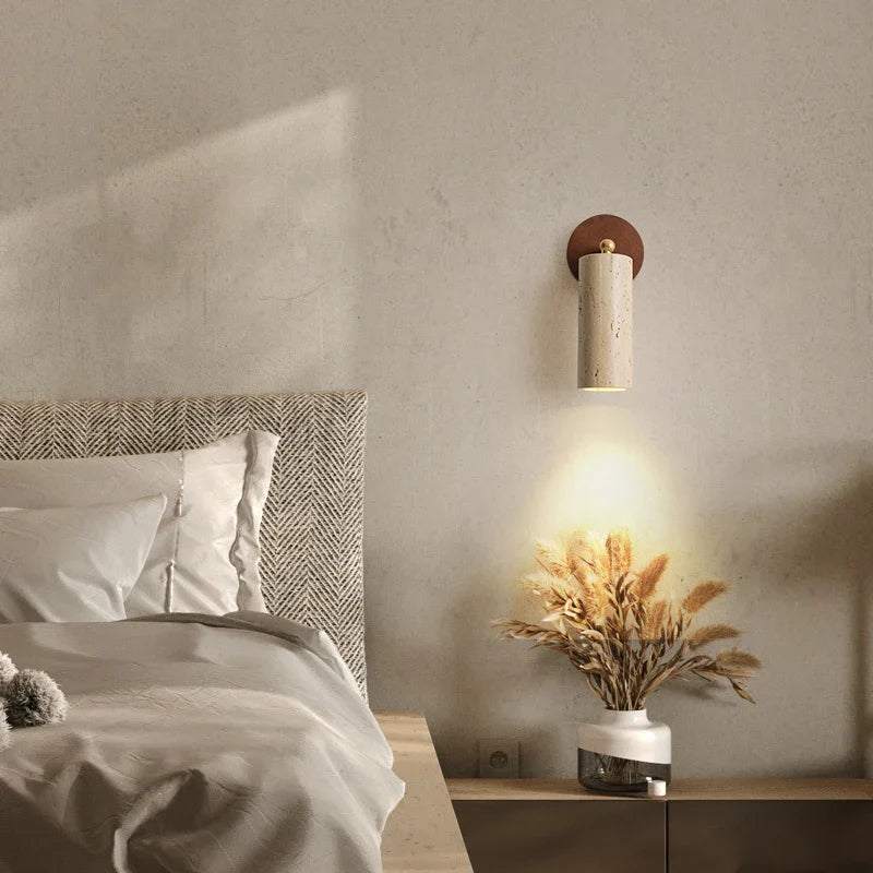 Helnys Copper LED Wall Light: Modern Nordic Stone Bedside Lamp for Study Hallway
