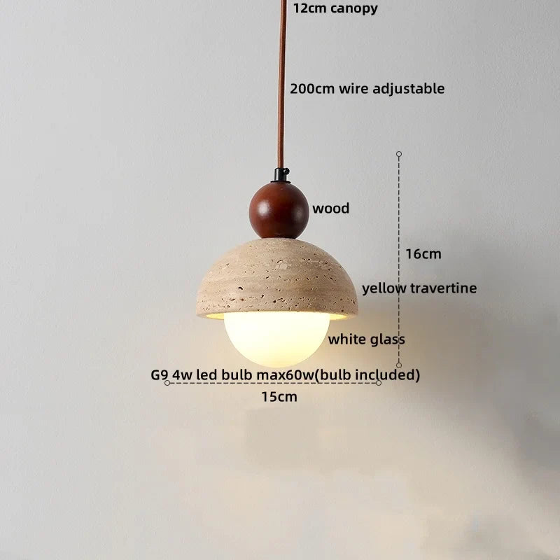 Helnys Adjustable LED Pendant Lights Yellow Travertine Hang Lamp Nordic Modern Wood