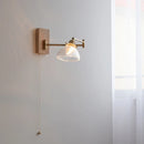 Helnys Clear Glass Copper LED Wall Lights with Pull Chain Switch and Walnut Wood Canopy