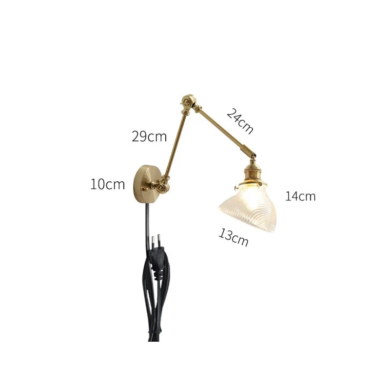 Helnys Glass Wall Light with Pull Chain Switch and LED Plug-in for Bedroom Lighting
