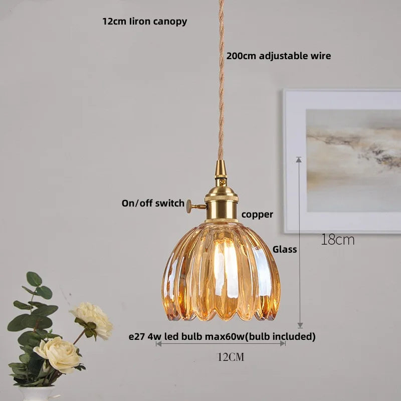 Helnys Amber Flower Glass LED Pendant Light - Nordic Modern Design
