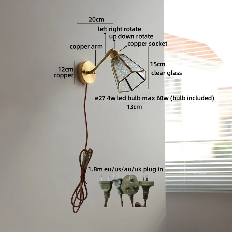 Helnys Vintage Industrial LED Wall Light with Green Glass and Wood