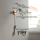 Helnys Vintage Glass LED Wall Lights Up Down Brass Arm Bedside Lamp