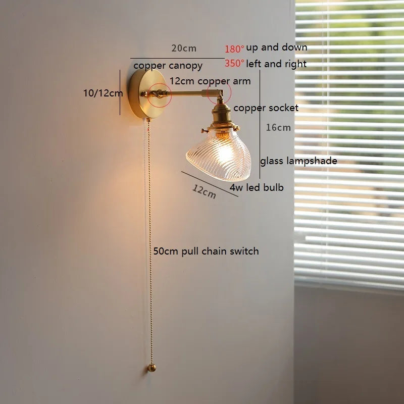 Helnys Colorful Glass LED Wall Lamp Sconce with Pull Chain Switch