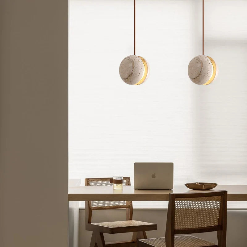 Helnys LED Pendant Light Yellow Travertine Adjustable Modern Hanging Lamp