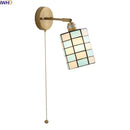 Helnys Vintage Glass Wall Sconce Blue White Art Shade LED Stair Bathroom Light