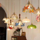 Helnys Red Butterfly LED Pendant Lamp Tiffany Glass Hanging Light