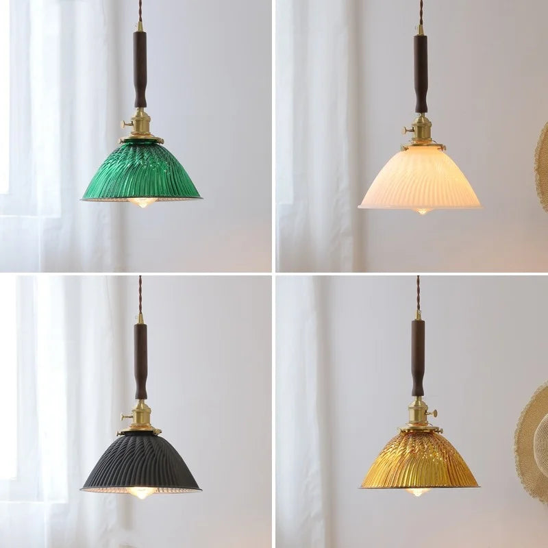 Helnys White Glass LED Pendant Lamp Nordic Modern Walnut Wood Hanging Light