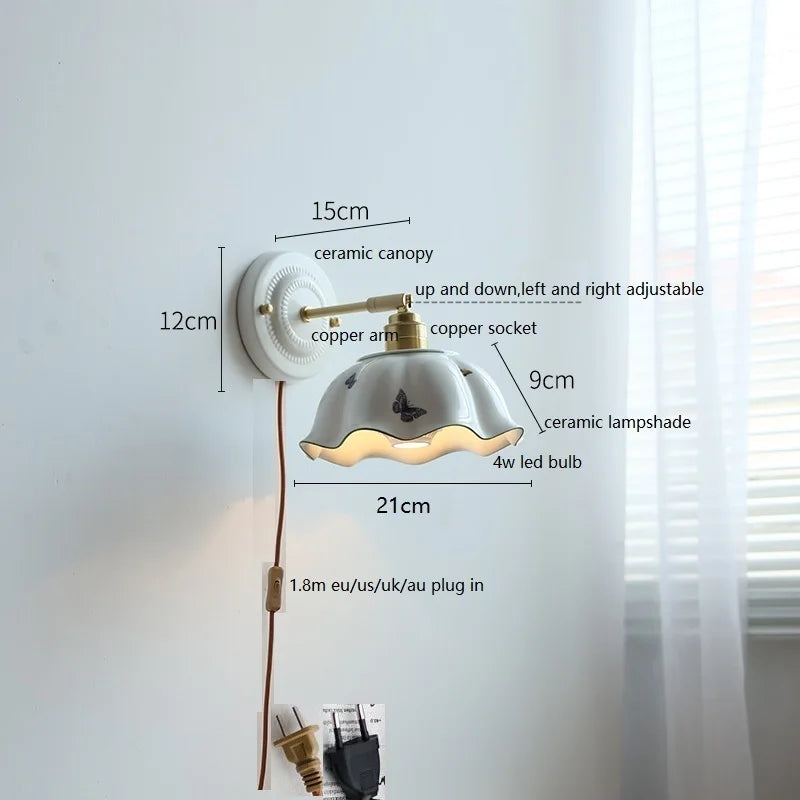 Helnys Ceramic LED Wall Light with Copper Arm for Modern Home Décor
