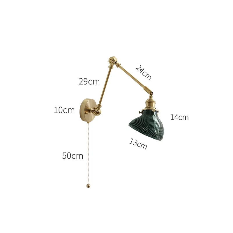 Helnys Glass Wall Light with Pull Chain Switch and LED Plug-in for Bedroom Lighting
