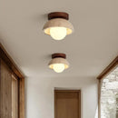 Helnys Round Stone LED Ceiling Lamp Wood Canopy White Japan Style Light Fixture