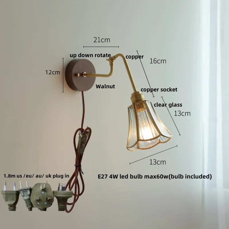 Helnys Shell Glass LED Wall Light Tiffany Style Balcony Bedroom Lamp