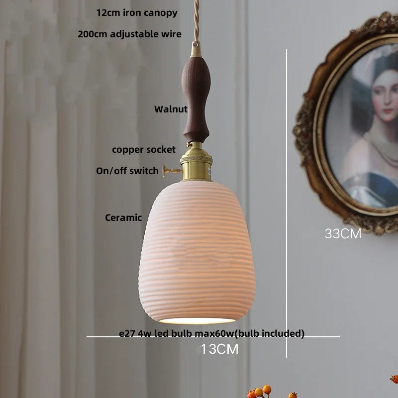 Helnys Ceramic Wood LED Pendant Lights | Adjustable Vintage Kitchen Hanging Lamps