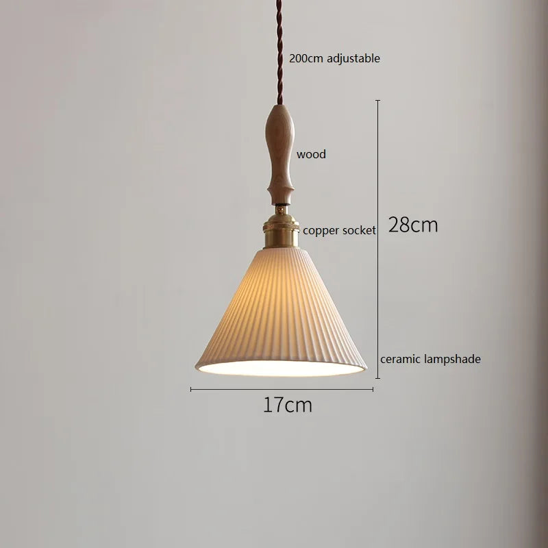 Helnys Copper Ceramic LED Pendant Lamp with Wood Handle
