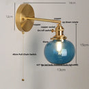 Helnys Vintage Blue Glass LED Wall Lamp with Pull Chain Switch