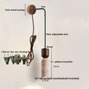 Helnys Adjustable LED Wall Lamp Pull Chain Switch Wood Nordic Modern Yellow Travertine