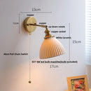 Helnys Globe White Ceramic LED Wall Sconce with Pull Chain Switch & Rotate Copper Mirror Light
