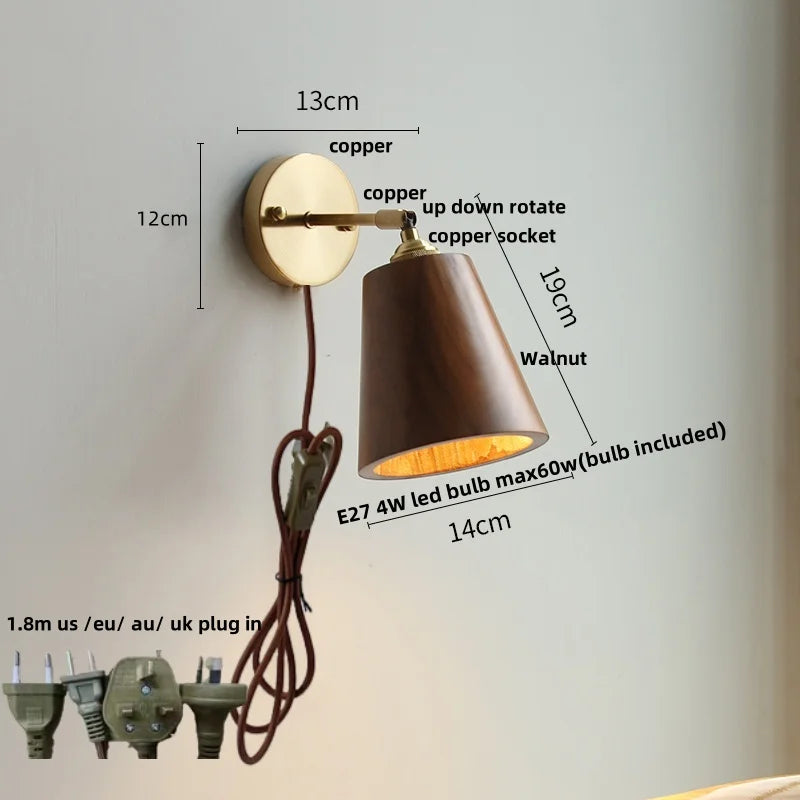Helnys Wood LED Wall Sconce Pull Chain Switch Up Down Rotatable Bathroom Mirror Light