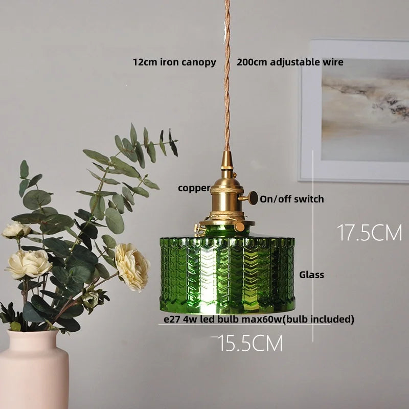 Helnys Amber Glass LED Hanging Lamp Adjustable Nordic Stair Pendant Light