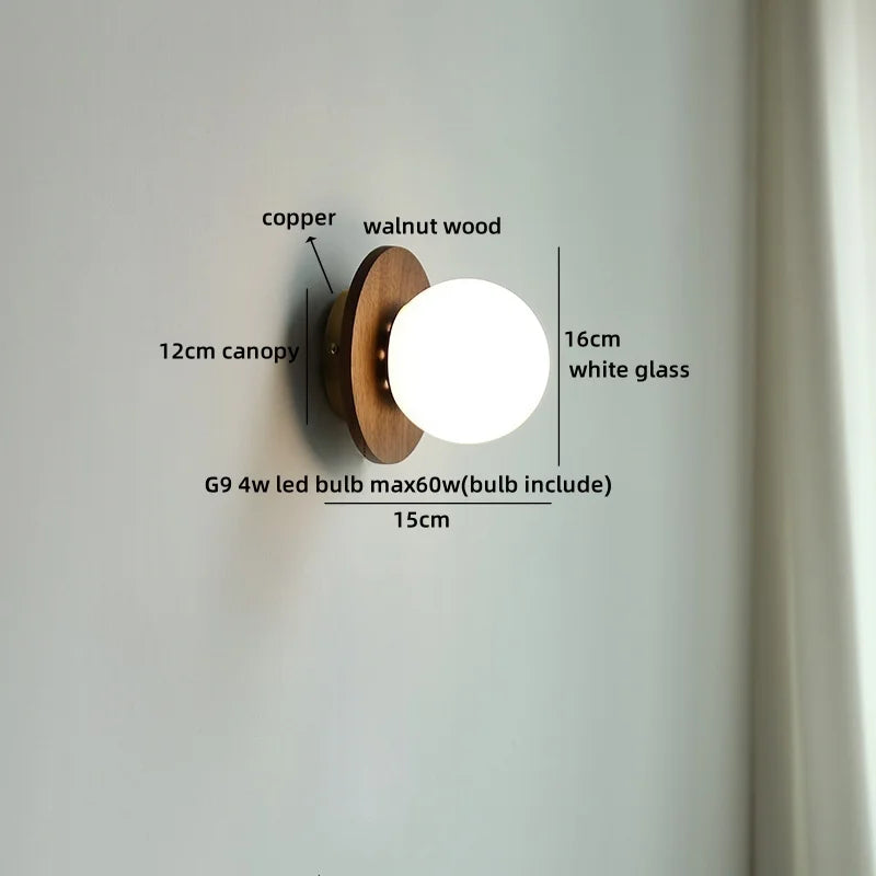 Helnys Glass Wall Light Sconce LED Switch Nordic Bedroom Bathroom Stairs Aplique Pared