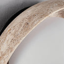 Helnys LED Wall Light Bedroom Restaurant Bar, Nordic Design, White Glass, Travertine Wood Canopy