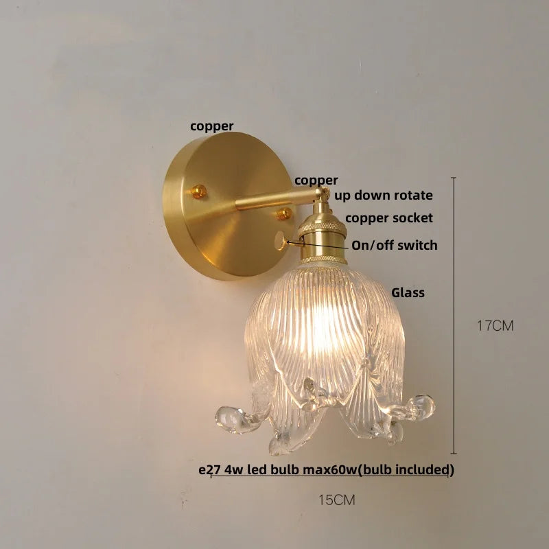 Helnys Vintage Blue Glass LED Wall Lamp with Pull Chain Switch