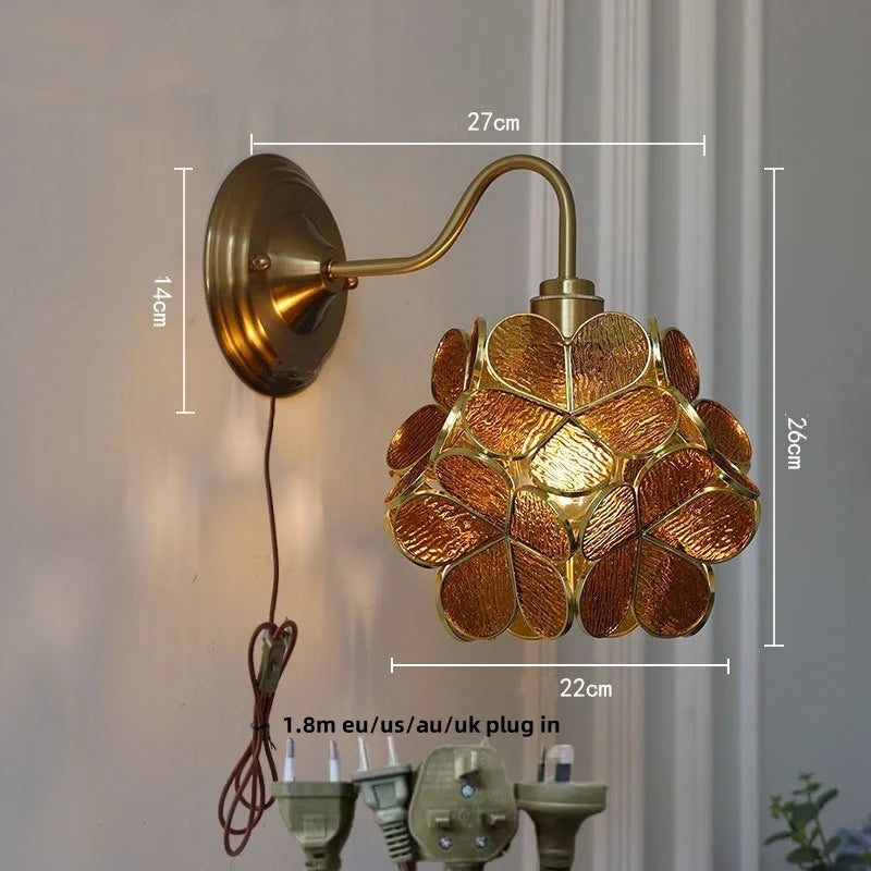 Helnys Vintage Style Blue Flower Glass Wall Sconce LED Lamp