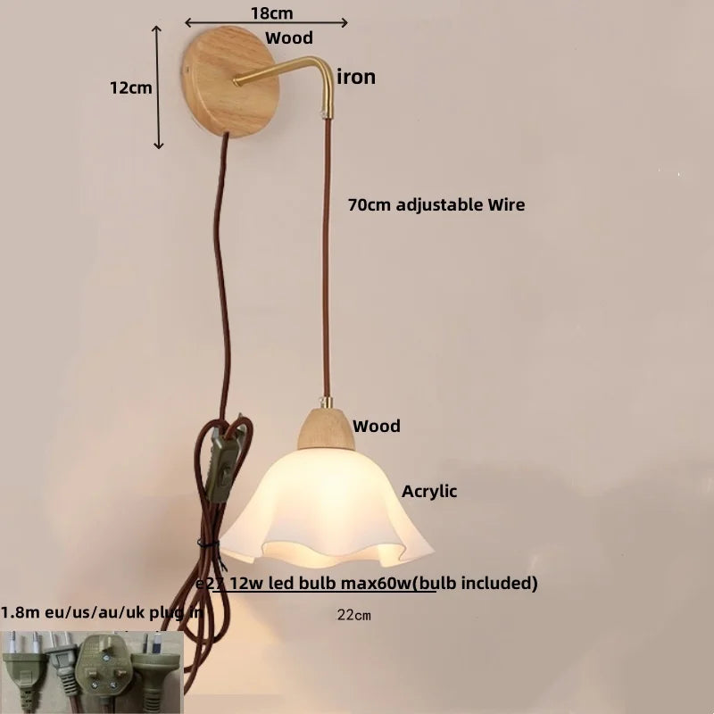 Helnys Nordic LED Wall Sconce Wood Base Modern Vanity Light