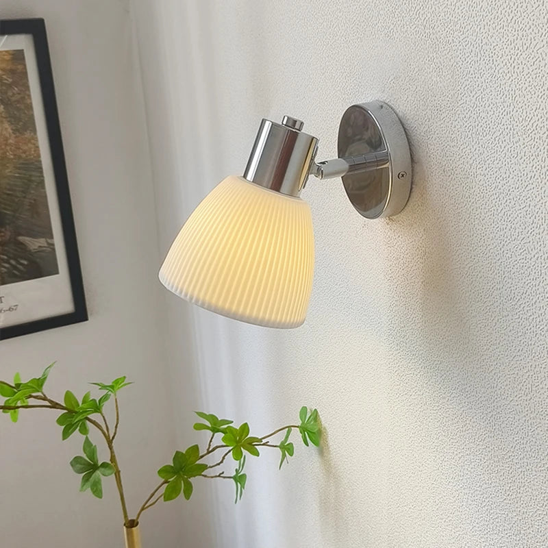 Helnys Nordic LED Wall Lamp with Switch, Up Down Rotation, Modern White Ceramic Shade