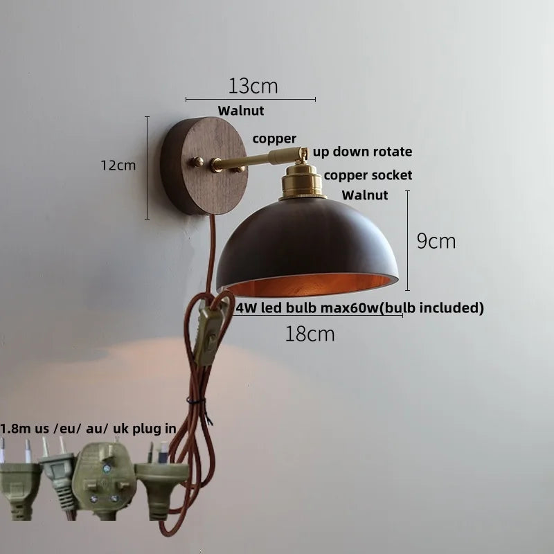 Helnys Nordic Copper Socket LED Wall Sconce with Pull Chain Switch