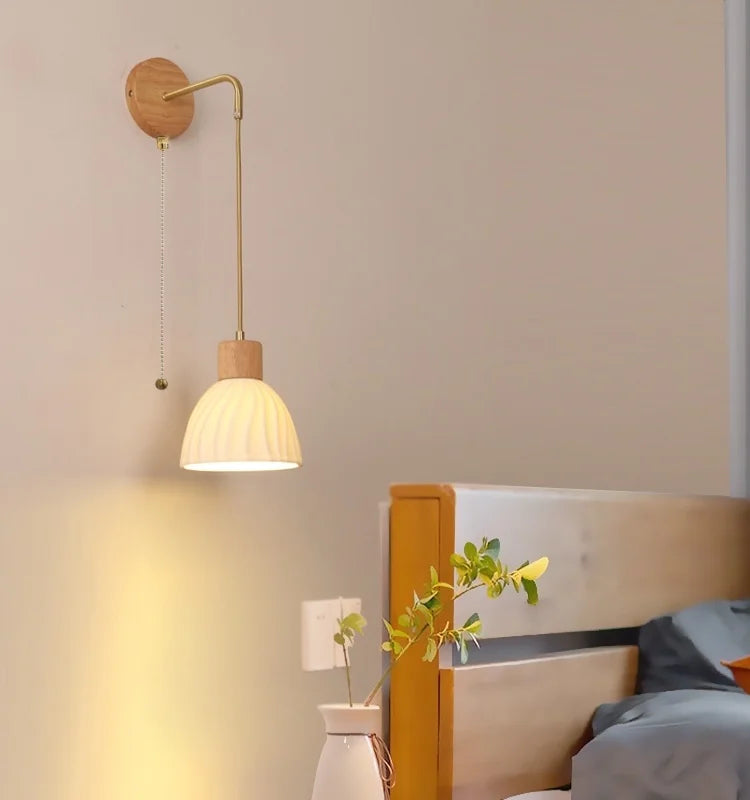 Helnys Nordic LED Wall Sconce Wood Base Modern Vanity Light