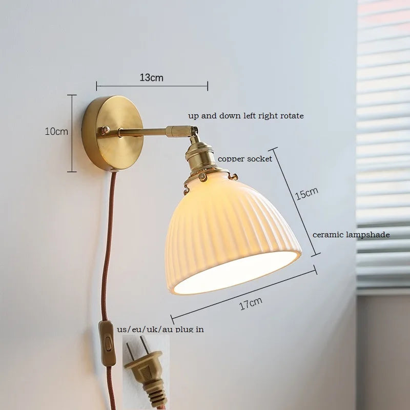 Helnys White Flower Ceramic Wall Lamp Sconce Plug In Switch Bedroom Stair Bathroom
