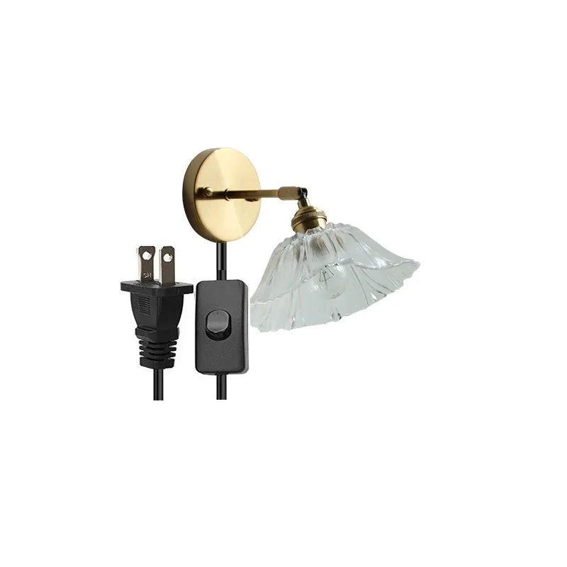 Helnys Glass Wall Light with Pull Chain Switch and LED Plug-in for Bedroom Lighting