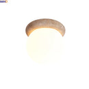 Helnys Round White Glass LED Ceiling Light - Modern Nordic Yellow Stone Lamp