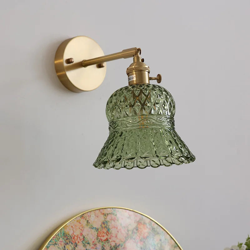 Helnys Amber Flower Glass Wall Light with Pull Chain Switch