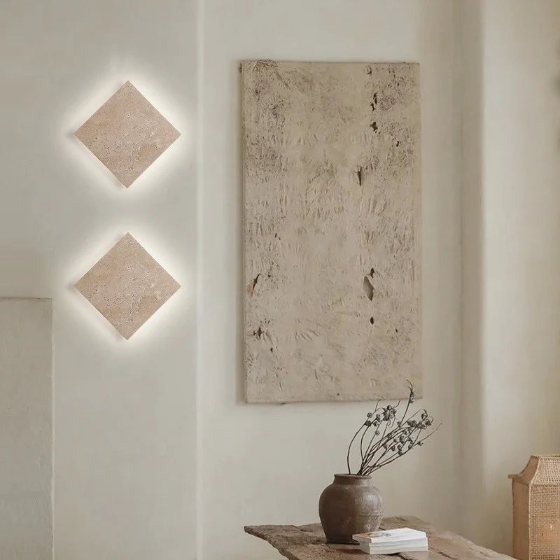 Helnys Square Yellow Travertine LED Wall Lamp Sconce for Bedroom & Restaurant