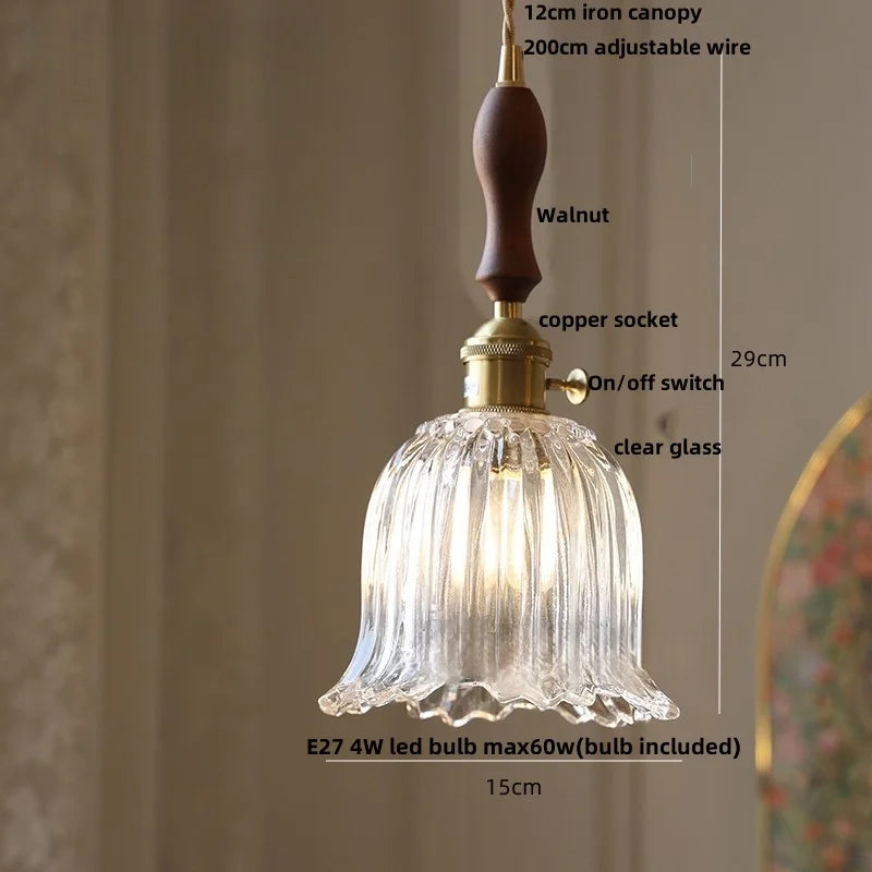 Helnys Copper Socket LED Pendant Light with Phenix Glass Shade