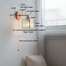 Helnys Square Glass LED Wall Light with Pull Wire Switch & Night Bedside Lamp