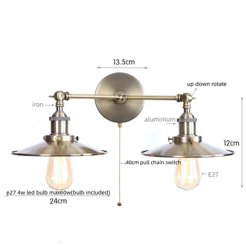 Helnys Vintage LED Wall Lamp Iron Industrial Style Loft Wandlamp
