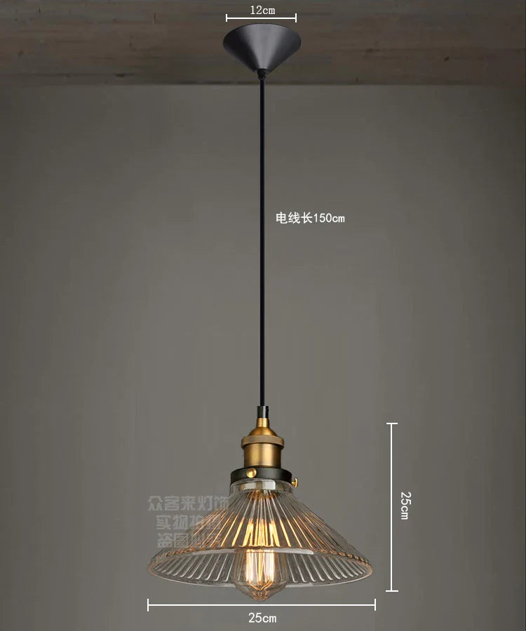 Helnys Retro Loft Edison Pendant Light with Glass Lampshade