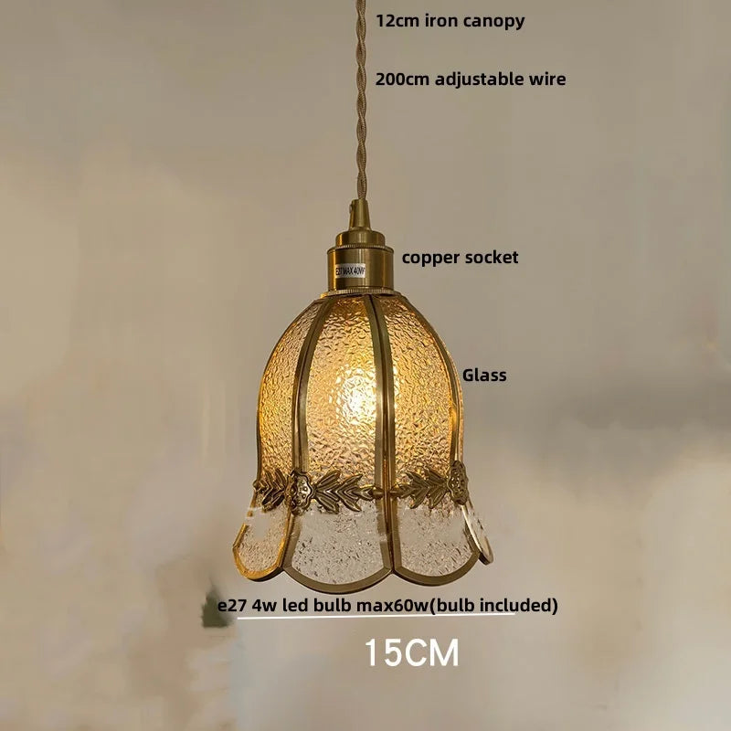Helnys Tiffany Style LED Walnut Wood Copper Glass Pendant Light for Dining Room