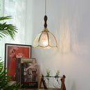 Helnys Nordic LED Pendant Lamp Walnut Tiffany Glass Copper Hanging Light