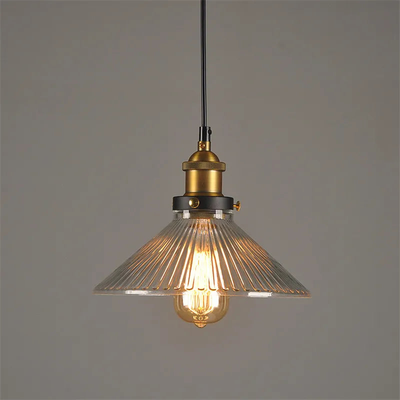 Helnys Retro Loft Edison Pendant Light with Glass Lampshade