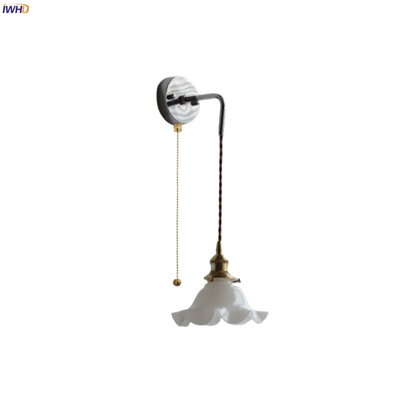 Helnys White Glass LED Wall Lights with Pull Chain Switch - Modern Nordic Design