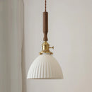Helnys White Ceramic LED Pendant Light with Walnut Wood Detail - Nordic Modern Design
