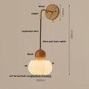 Helnys Wood Adjustable LED Wall Lamp Sconce Pull Chain Switch, Art Ambient Light