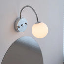 Helnys Silver Hose LED Wall Lamp with White Glass Ball for Modern Bedroom
