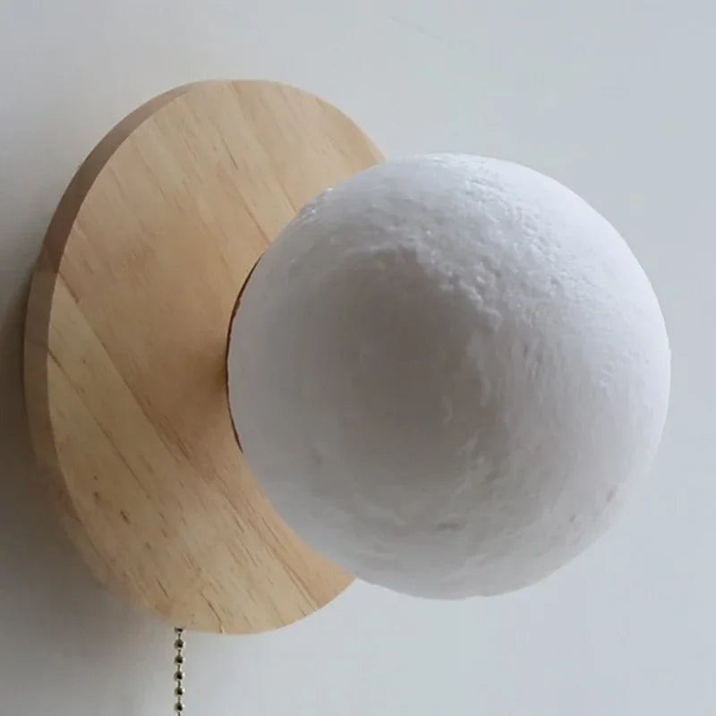 Helnys Nordic LED Wall Sconce Walnut Glass Ball Pull Chain Switch Wall Light