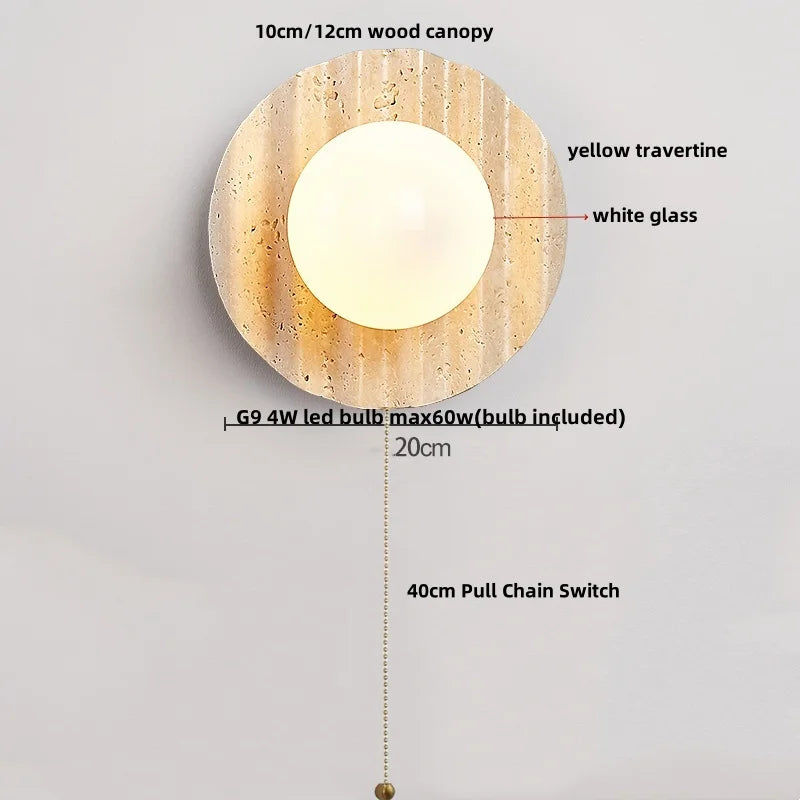 Helnys Yellow Cave Stone LED Wall Sconce with Pull Chain and Glass Stair Light